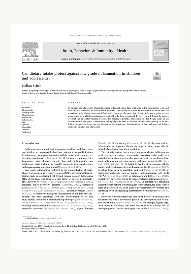 Can dietary intake protect against low-grade inflammation in children and adolescents?